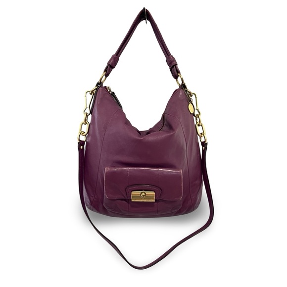 Coach Kristen Plum Distressed Leather Hobo Shoulder Bag - Picture 1 of 11